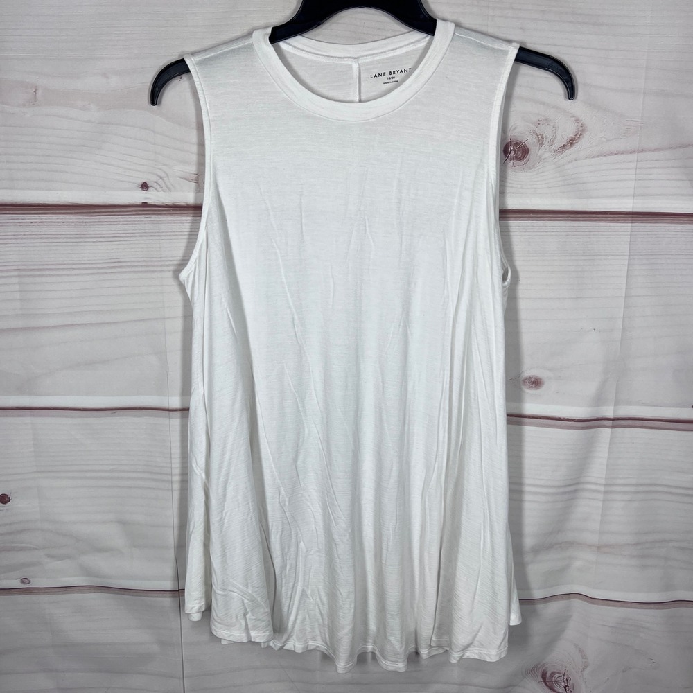 Lane Bryant Swing Tank Top Women 18 20 White Sleeveless Crew Neck Jersey Basic